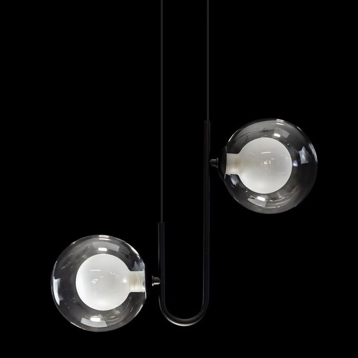 Pendente Orbit Preto e Transparente 2 Globos Bolas Vidro para G9 Studioluce ST2658