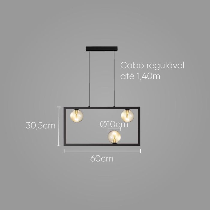 Pendente Orbit 3 Globos Preto e Champagne Bola Vidro Studioluce PDH1556 para 3X LED G9 ST2662