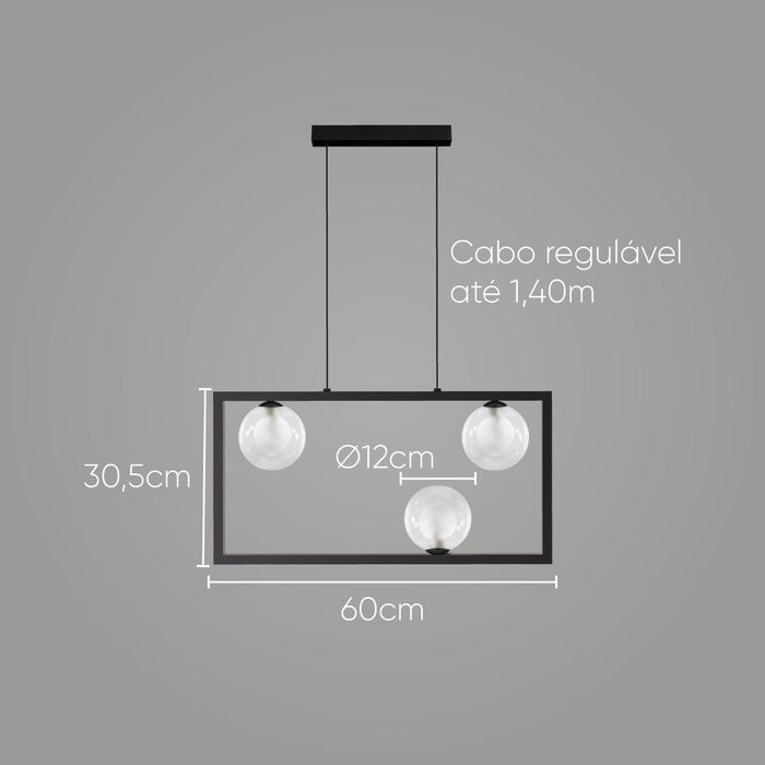 Pendente Orbit 3 Globos Preto e Transparente Bola Vidro Studioluce PDH1556 para 3X LED G9 ST2662