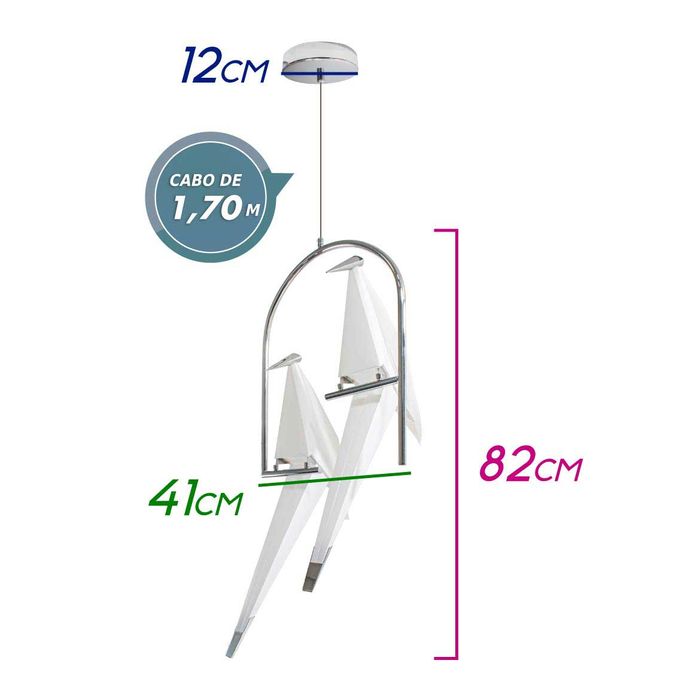 Pendente Perch 2 Birds Pássaros Origami Cromado LED 12W 12264-2L-R ST1786