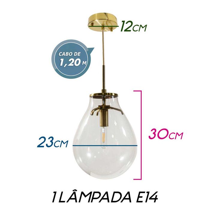 Pendente Amora Dourado Globo de Vidro Transparente Starlux E14 ZR020-S-CL ST1722