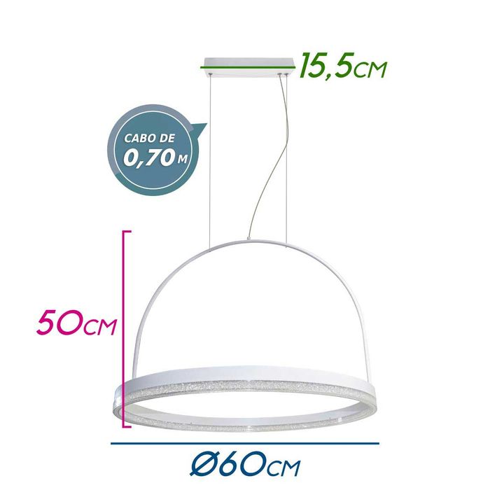 Pendente Emily Anel Branco LED Integrado 30w Ø60cm PL31198-WH ST1756