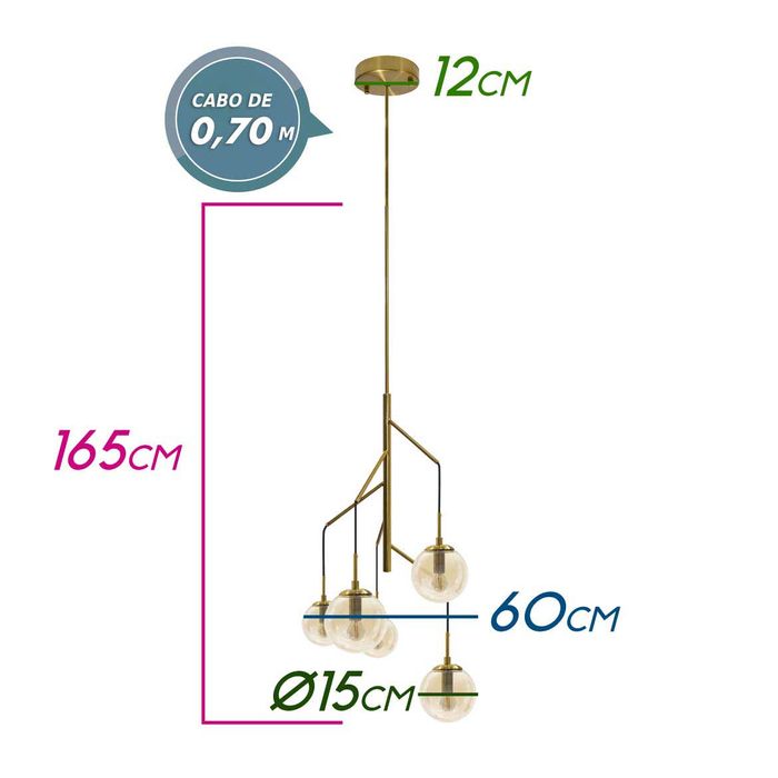 Pendente Yara Cobre Globo Vidro 1xE14 Starlux ZR008-5 St1787