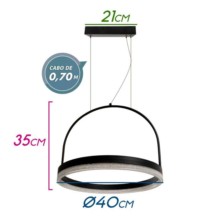 Pendente Emily Anel E Cristal Led Integrado 20w Ø40cm PM31197-BK St1762