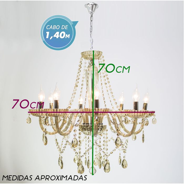 Lustre Cristal K9 Anjou Bella Champanhe 8 Braço JF018A St756