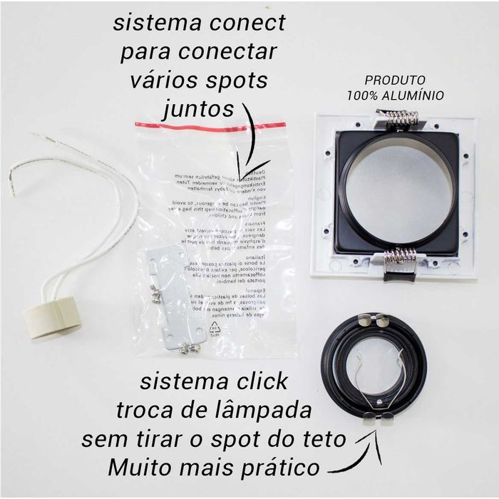 Spot Recuado Embutir Conecta Branco com Preto Gu10 Mr11 Ns7351P Bella St609