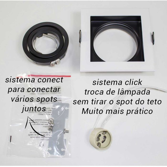 Spot Recuado Embutir Conecta Branco com Preto Gu10 Mr16 Ns7001P Bella St709