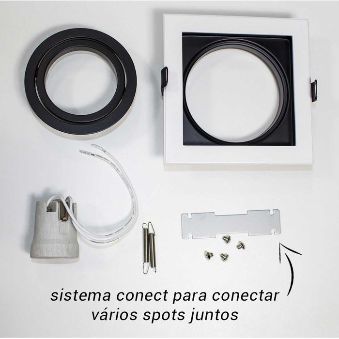 Spot Recuado Embutir Bella Conecta Branco com Preto Par20 E27 Ns7201P St712