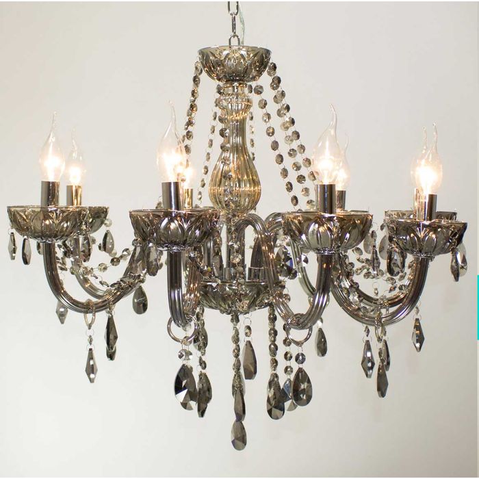 Lustre Cristal K9 Anjou Bella Fumê 8 Braço 58cm JF028S ST956
