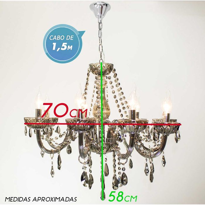 Lustre Cristal K9 Anjou Bella Fumê 8 Braço 58cm JF028S ST956