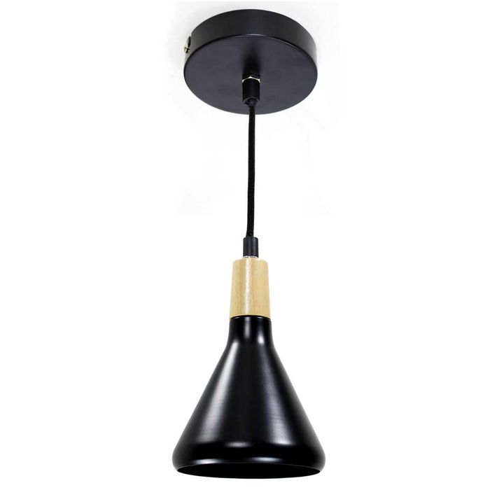 Pendente Cone Metal e Madeira para Balcão Cozinha Americana QPD1063-PT St451