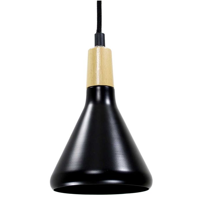 Pendente Cone Metal e Madeira para Balcão Cozinha Americana QPD1063-PT St451