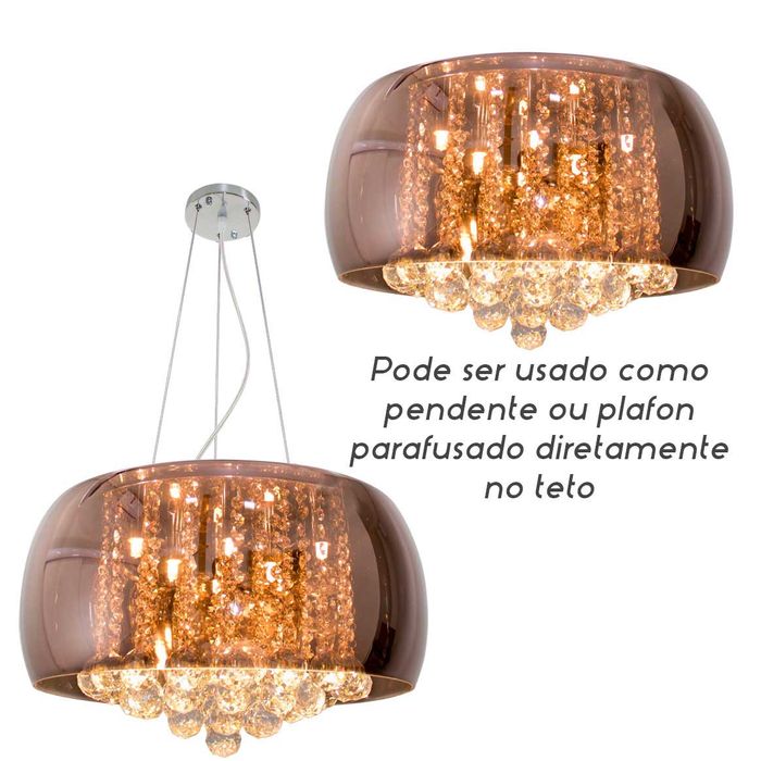 Pendente Cristal Bella Soho Cobre 50cm para 6 lâmpadas G9 Pd001CO St576