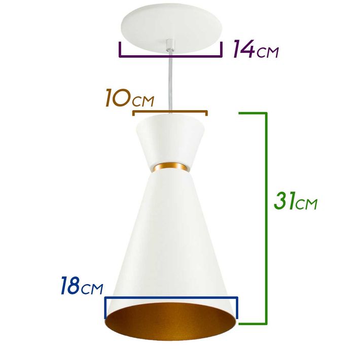Pendente Lustre Pequim Cone 31 cm em Alumínio para Balcão, Mesa e Área Gourmet 4054 St436