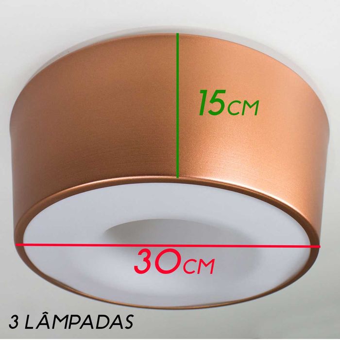 Plafon Sobrepor Redondo 30cm em Alumínio e Acrílico para 3 lâmpadas 16215/35 CB-M St951