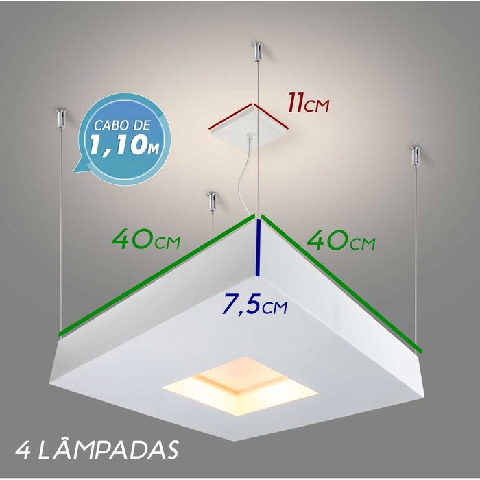 Pendente Lustre Luz Direta E Indireta 40cm para 4 lâmpadas E27 St4801/40