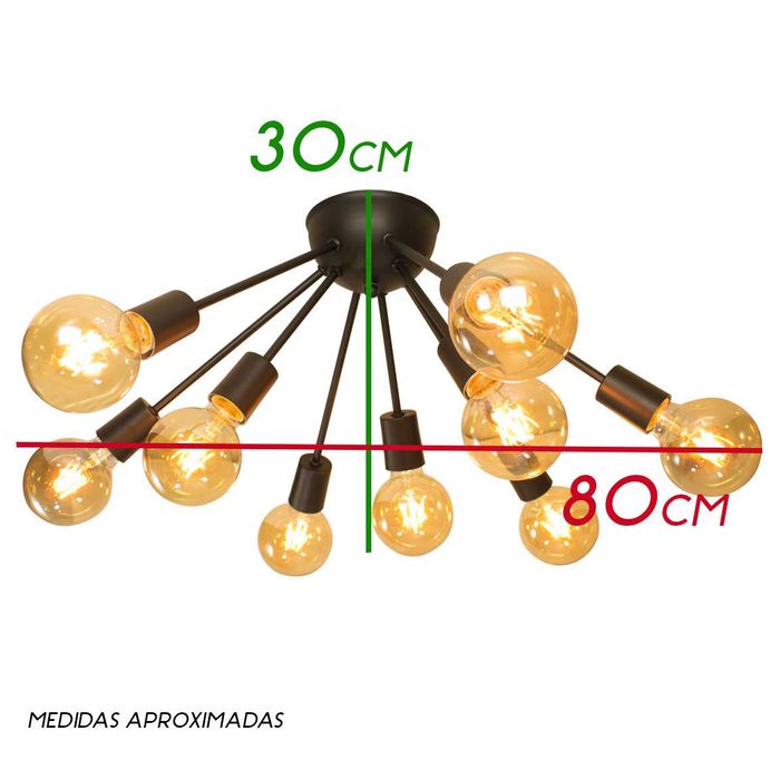 Plafon Atom Sputnik Preto P/ 9 Lâmpadas PLF4964-PT St698