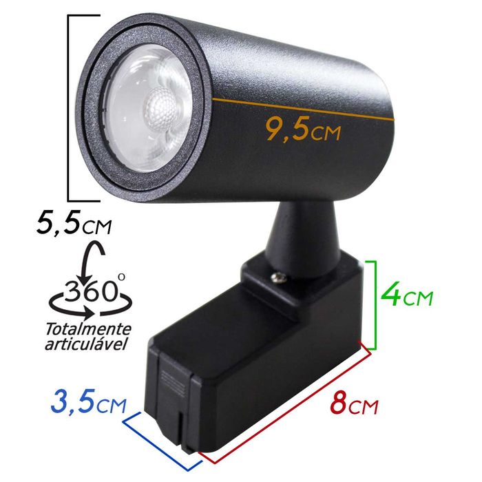 Spot Para Trilho Eletrificado 12w Preto St796