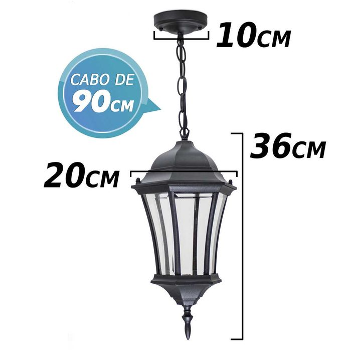 Pendente Colonial Alumínio Preto Vintage E27 Retro AC211T-P St211tp