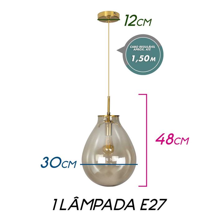 Pendente Amora Conhaque 30x48cm para E27 ZR160-30CO Starlux ST2525-Starlux-Starlumen