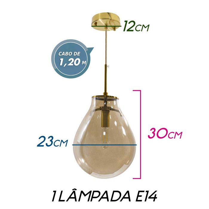 Pendente Amora Dourado Globo de Vidro Conhaque Starlux E14 ZR020-S-CO ST1722-Starlux-Starlumen