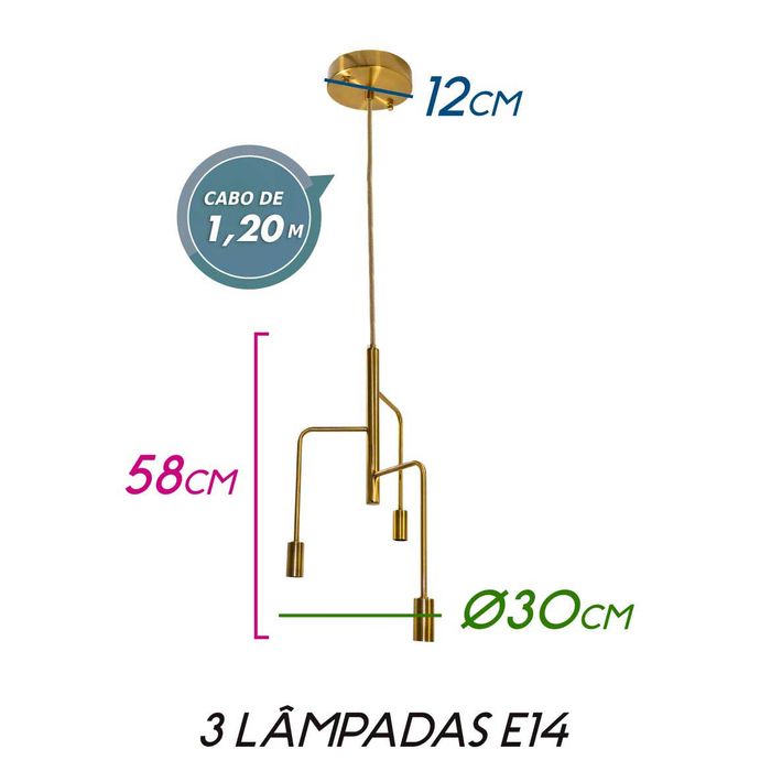 Pendente Analu Metal Bronze P/ 3 Lampadas E14 ZR023-BZ St1738-Starlux-Starlumen