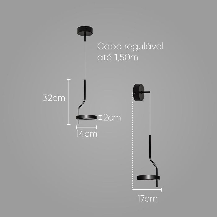 Pendente Arandela Emma LT012-BK Preto Fosco e Transparente LED 4W 2700k Starlux ST2573