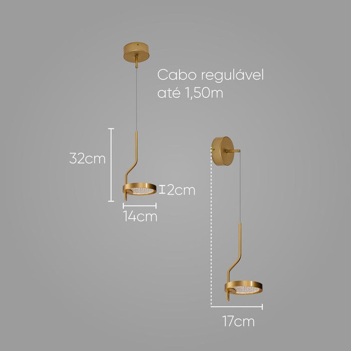Pendente Arandela Emma Ouro Fosco e Transparente LT012-MG LED 4W 2700K Starlux ST2573