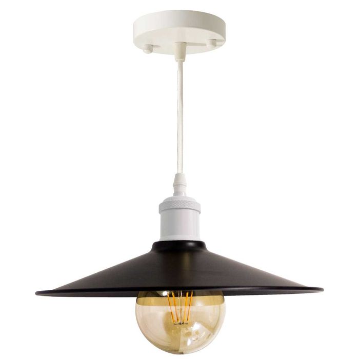 Pendente Chapéu Chinês Metal Cúpula Preta 26cm E27 St1375-Branco-Starlumen-