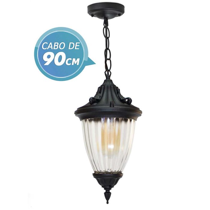 Pendente Colonial Preto Retrô Vintage em alumínio para Lâmpada E-27 AC803T ST803T-Starlumen-