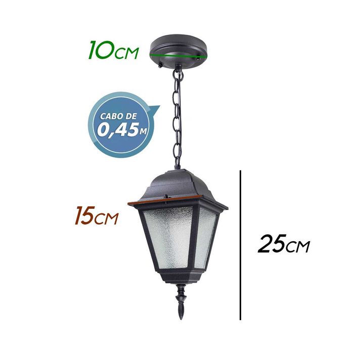 Pendente Colonial Preto em Alumínio Vintage Retro para lâmpada E-27 AC203T ST203T-Starlumen-