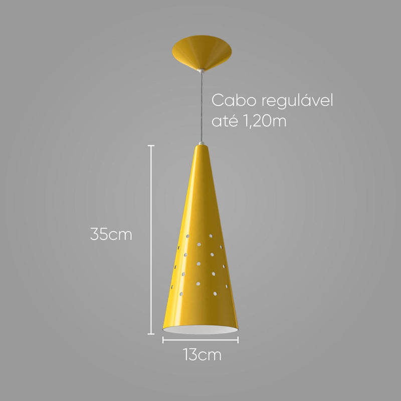 Pendente Cone 35cm em Alumínio para lâmpada E27 ST4019 -Amarelo-Starlumen-