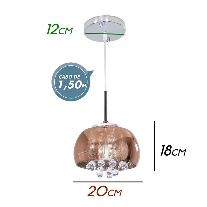 Pendente Cristal Bella Soho Cobre 20cm Led 5w PD007CO St482