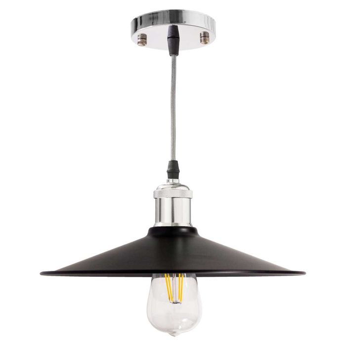 Pendente Chapéu Chinês Metal Cúpula Preta 26cm E27 St1375-Cromado