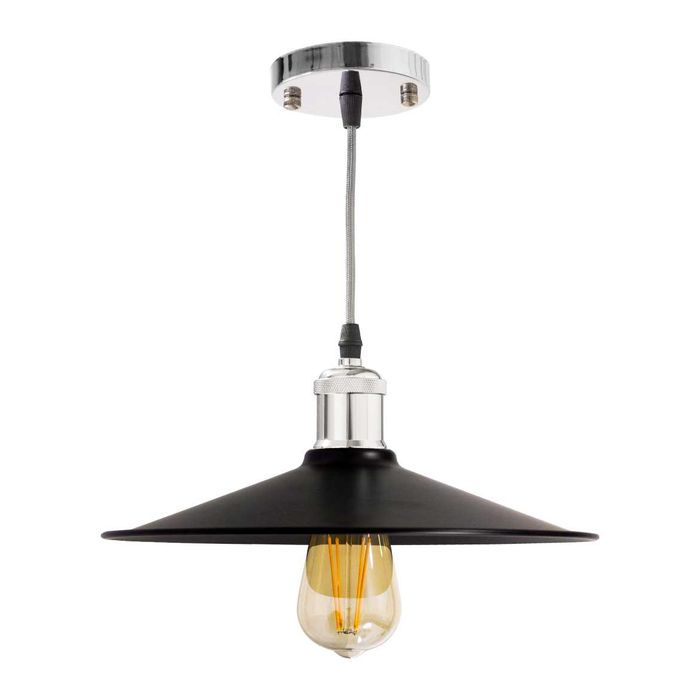 Pendente Chapéu Chinês Metal Cúpula Preta 26cm E27 St1375-Cromado
