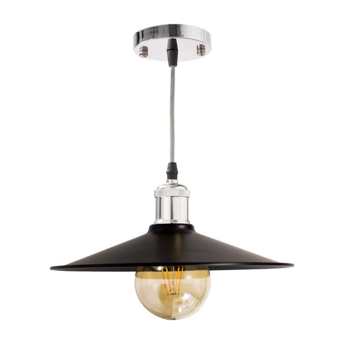 Pendente Chapéu Chinês Metal Cúpula Preta 26cm E27 St1375-Cromado