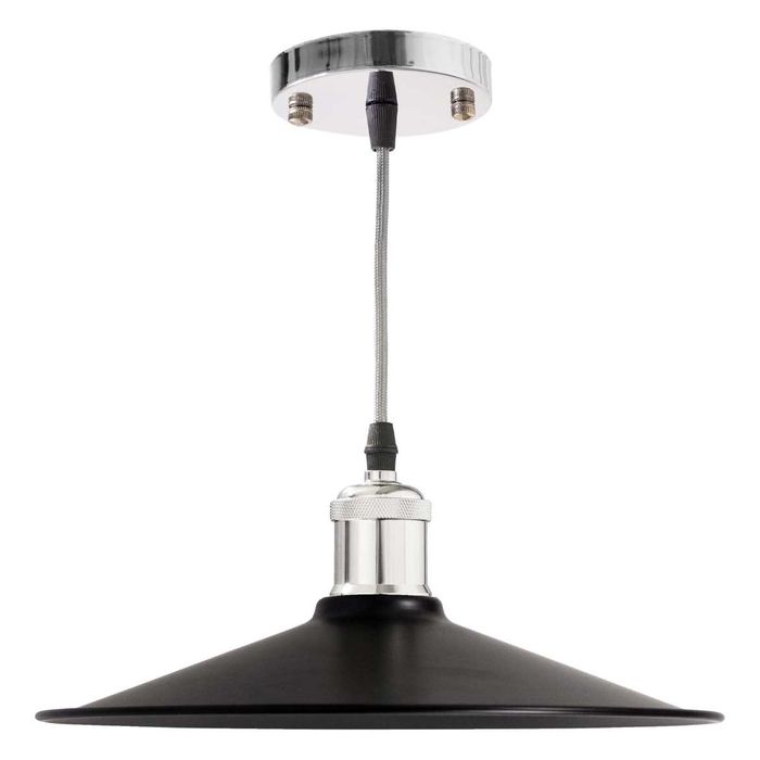 Pendente Chapéu Chinês Metal Cúpula Preta 26cm E27 St1375-Cromado