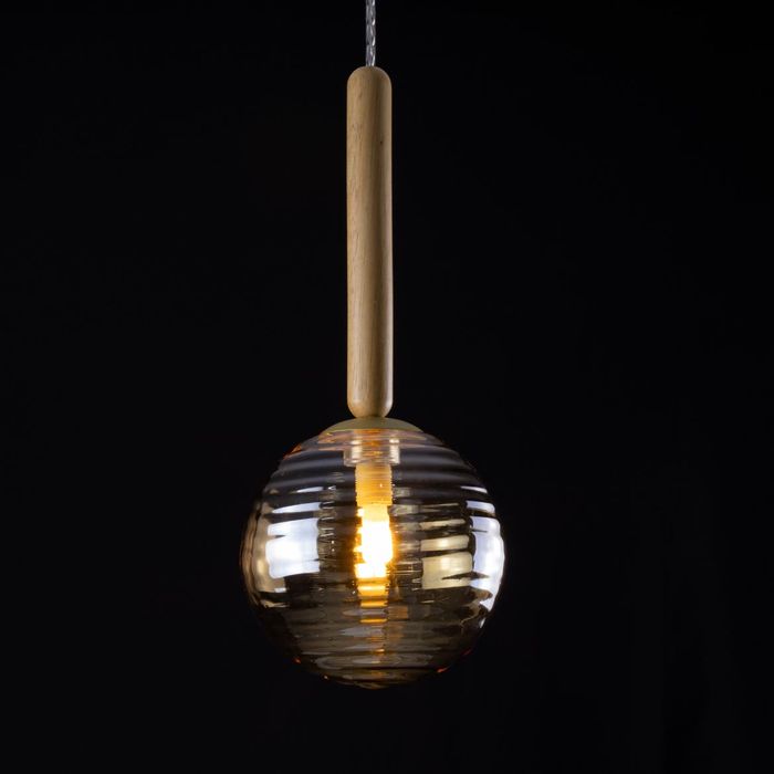 Pendente Eloa Madeira Ouro e Âmbar Globo Vidro ZR136-AB Starlux ST2603