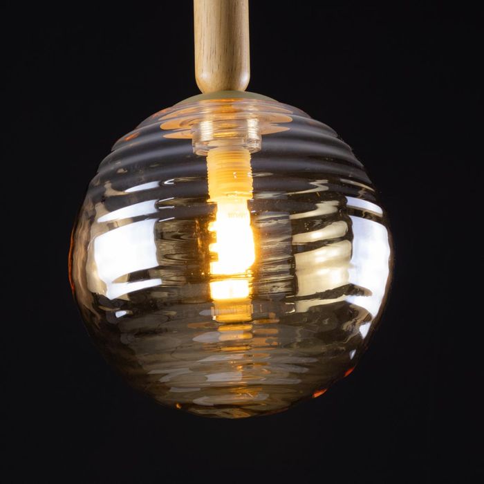 Pendente Eloa Madeira Ouro e Âmbar Globo Vidro ZR136-AB Starlux ST2603