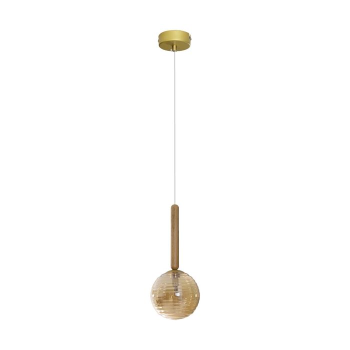 Pendente Eloa Madeira Ouro e Âmbar Globo Vidro ZR136-AB Starlux ST2603