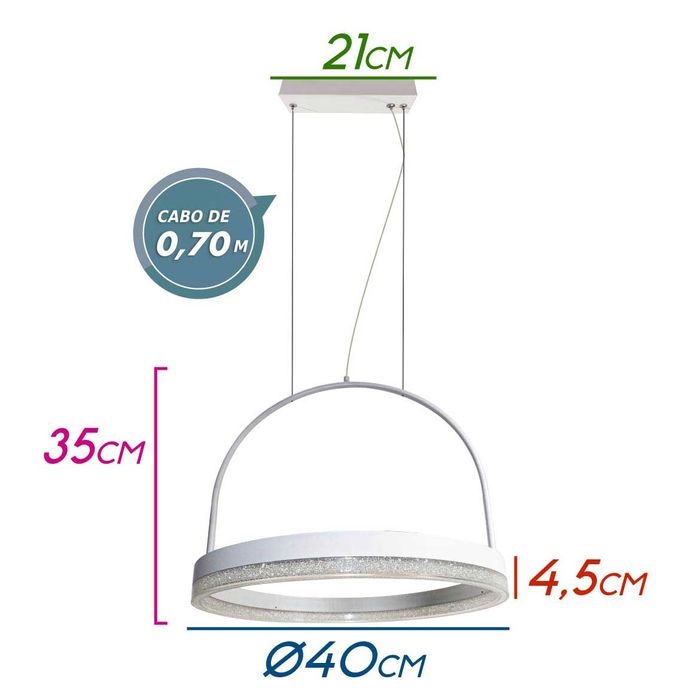 Pendente Emily Anel E Cristal Led Integrado 20w Ø40cm PM31197-WH St1762-Starlux-Starlumen