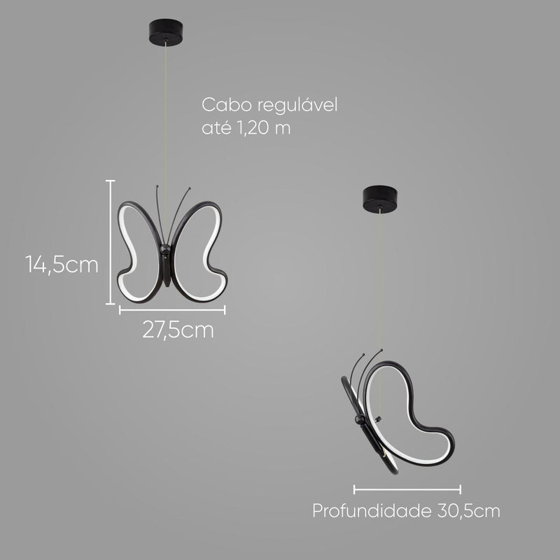 Pendente Farfalla Borboleta Preto LED 12W HL006BK Starlux ST2555