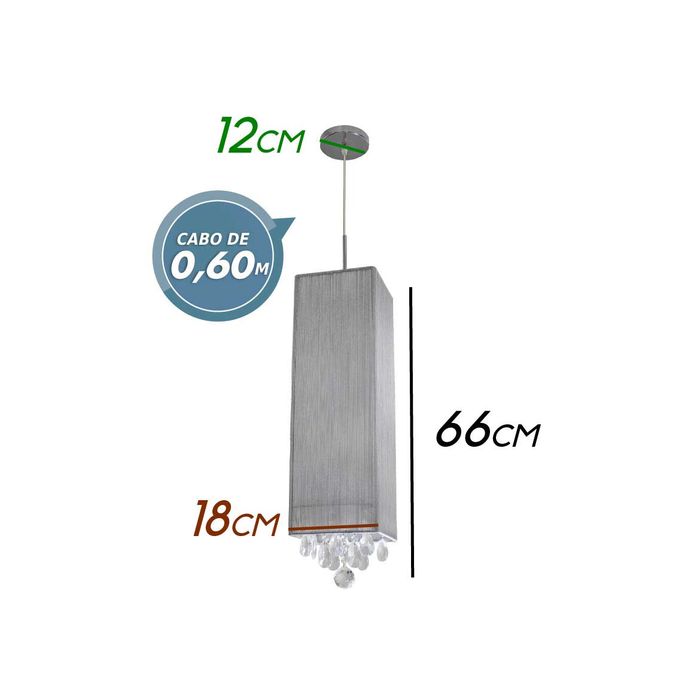 Pendente Fio Seda e Cristal Prata p/ 2x E27 HU2189S Bella ST356