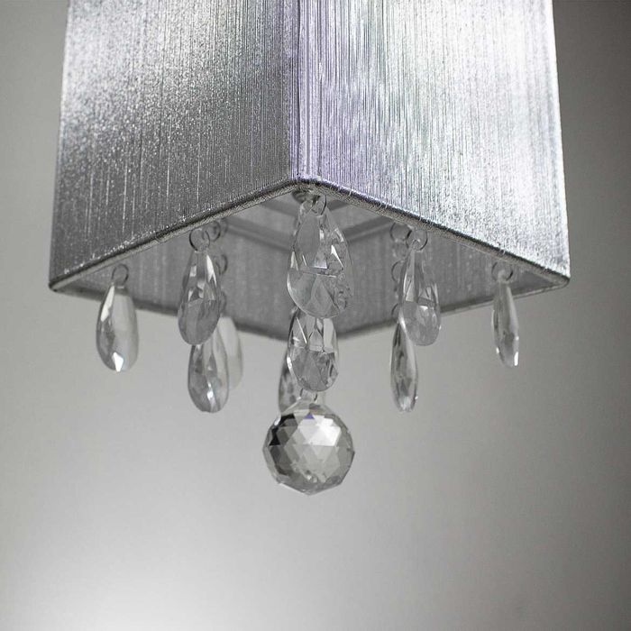 Pendente Fio Seda e Cristal Prata p/ 2x E27 HU2189S Bella ST356