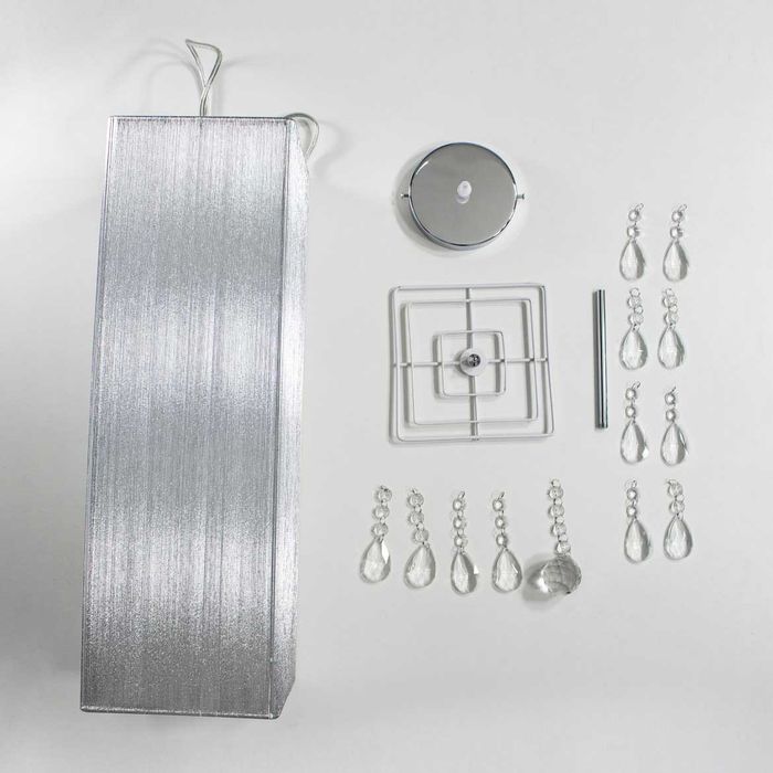 Pendente Fio Seda e Cristal Prata p/ 2x E27 HU2189S Bella ST356