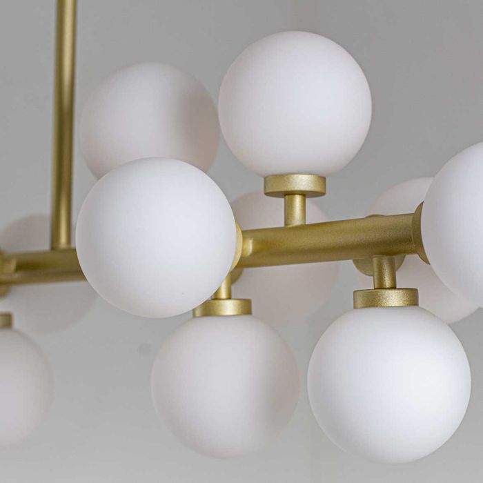 Pendente Grape Dourado 16 Cúpulas Vidro Leitoso ZR034-DO-W St1758-Starlux-Starlumen