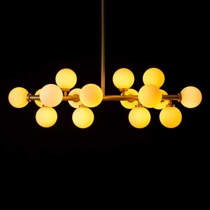 Pendente Grape Dourado 16 Cúpulas Vidro Leitoso ZR034-DO-W St1758-Starlux-Starlumen