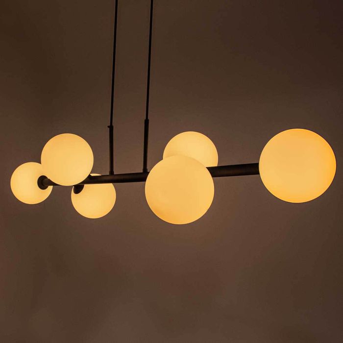 Pendente Grape Preto 6 Globos Brancos Starlux ZR085-WBK St2109-Starlux-Starlumen