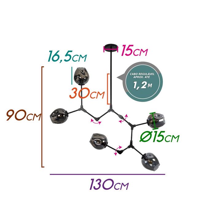 Pendente Ieda Cúpula de Vidro p/ 5x E27 IDL-011-SKY Starlux ST2408-Starlux-Starlumen