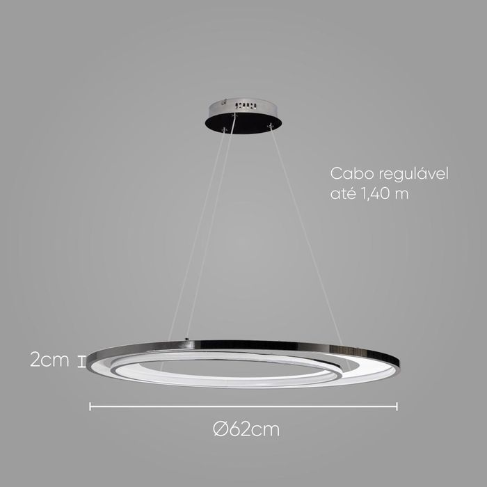 Pendente Loop Cromado e Branco 62cm LED 48W Hm009CR Bella ST2552-Bella Iluminação-Starlumen